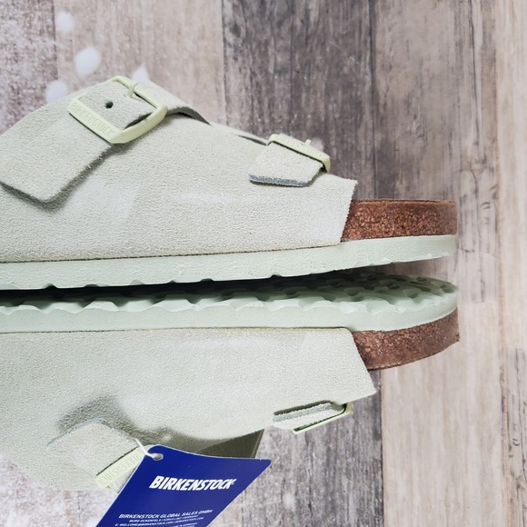 Birkenstock Zurich Mens Slide‎ Sandals Sz 10 Faded Lime Suede Leather Buckles main image 4